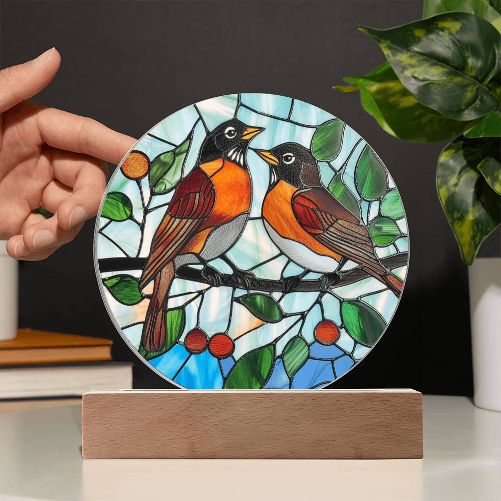 Faux Stained Glass Robin Acrylic Plaque Suncatcher | American Robin Redbreast Bird Lover Gift | Garden Indoor Decor | Remembrance Gift
