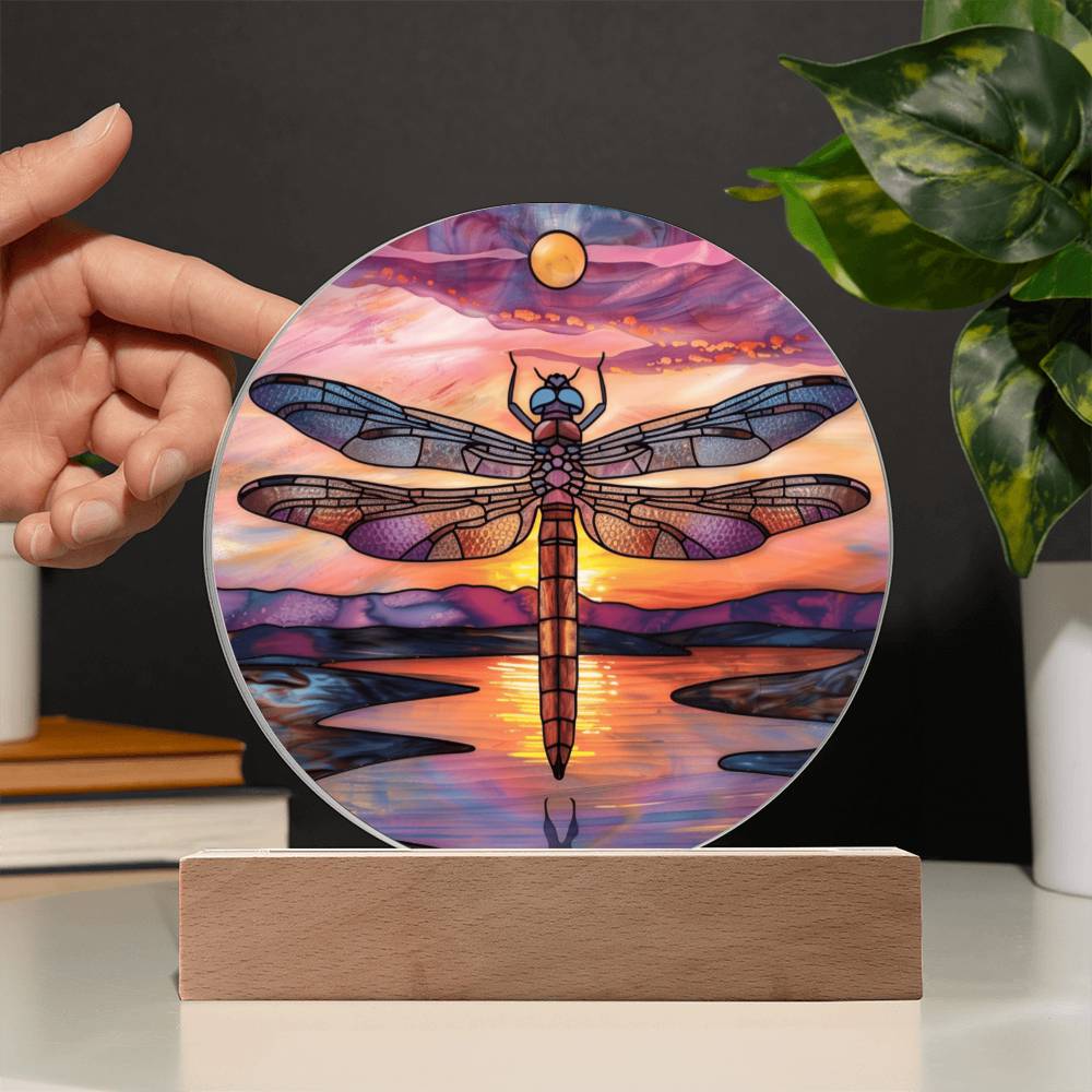 Dragonfly Stained Glass Look Acrylic Plaque | Housewarming Gift | LED Nightlight Plaque | Garden Decor Suncatcher |