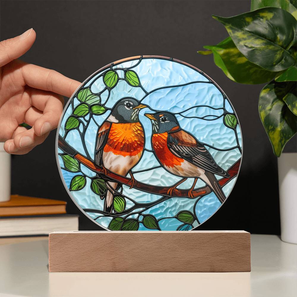 Faux Stained Glass Robin Acrylic Plaque Suncatcher | American Robin Redbreast Bird Lover Gift | Garden Indoor Decor | Remembrance Gift