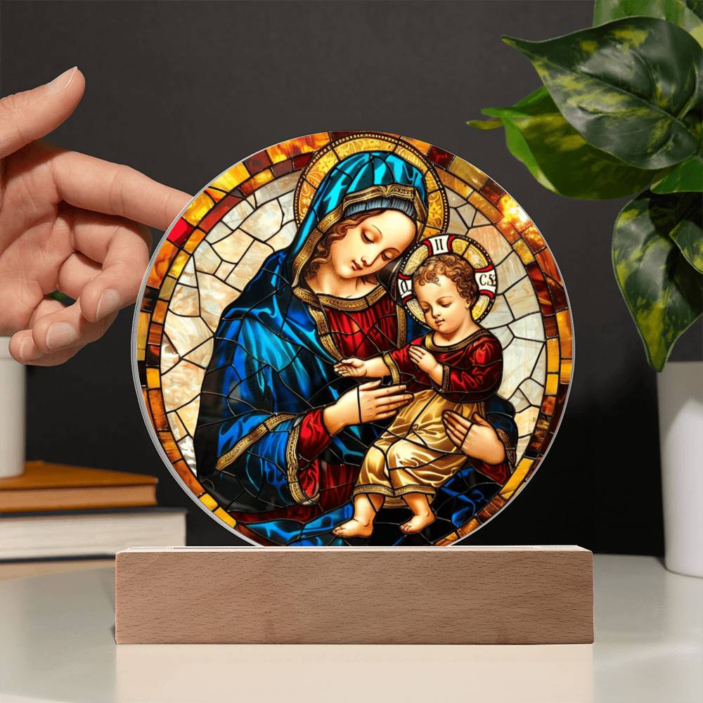 Virgin Mary Faux Stained Glass Acrylic Plaque | Christian Gift | Ofrenda Altar Decoration | Religious Indoor Decor Suncatcher |