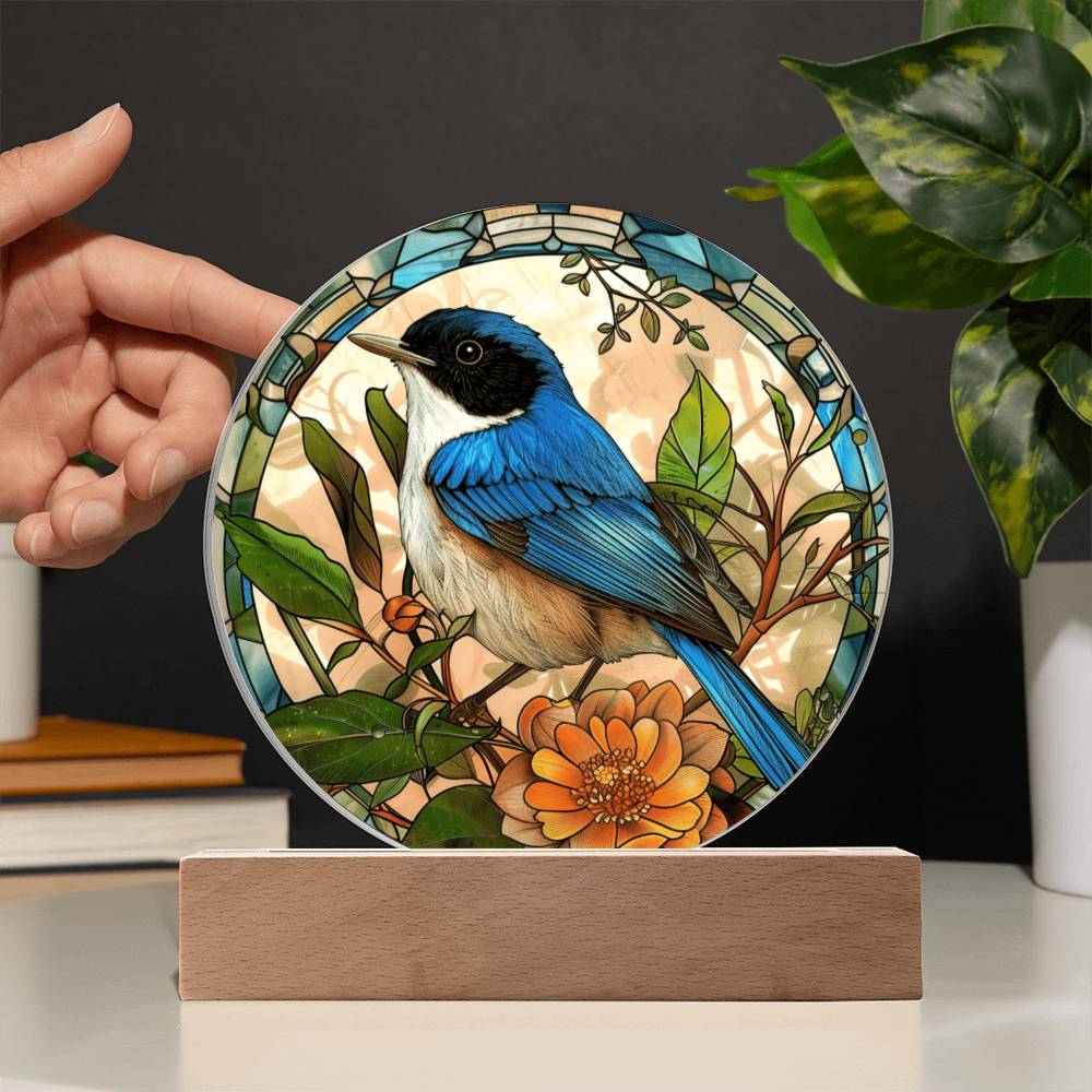 Fairy Wren Stained Glass Look Acrylic Plaque | Blue Bird Lover Gift | Motivation GIft | Indoor Decor Bluebird Suncatcher