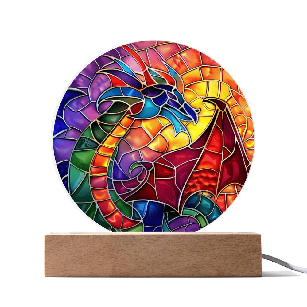 Dragon Stained Glass Look Acrylic Plaque | Housewarming Gift | LED Nightlight Plaque | Dragon Suncatcher |
