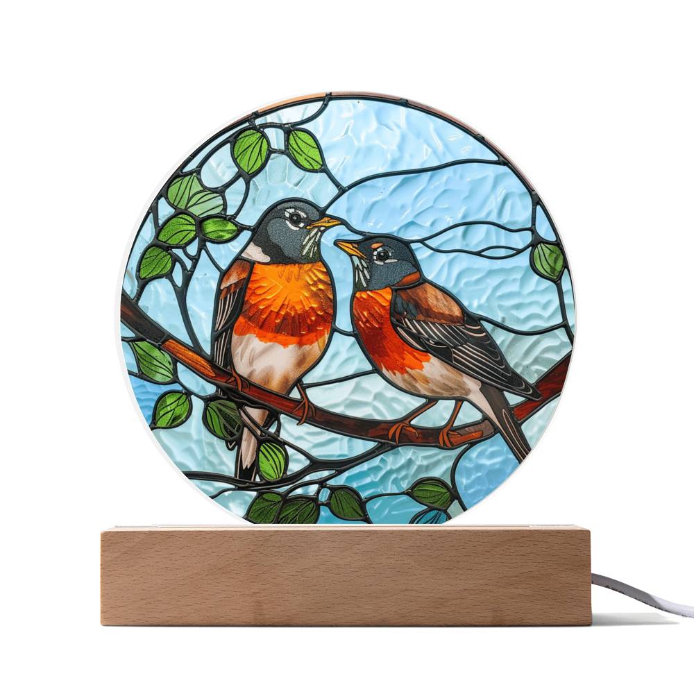 Faux Stained Glass Robin Acrylic Plaque Suncatcher | American Robin Redbreast Bird Lover Gift | Garden Indoor Decor | Remembrance Gift