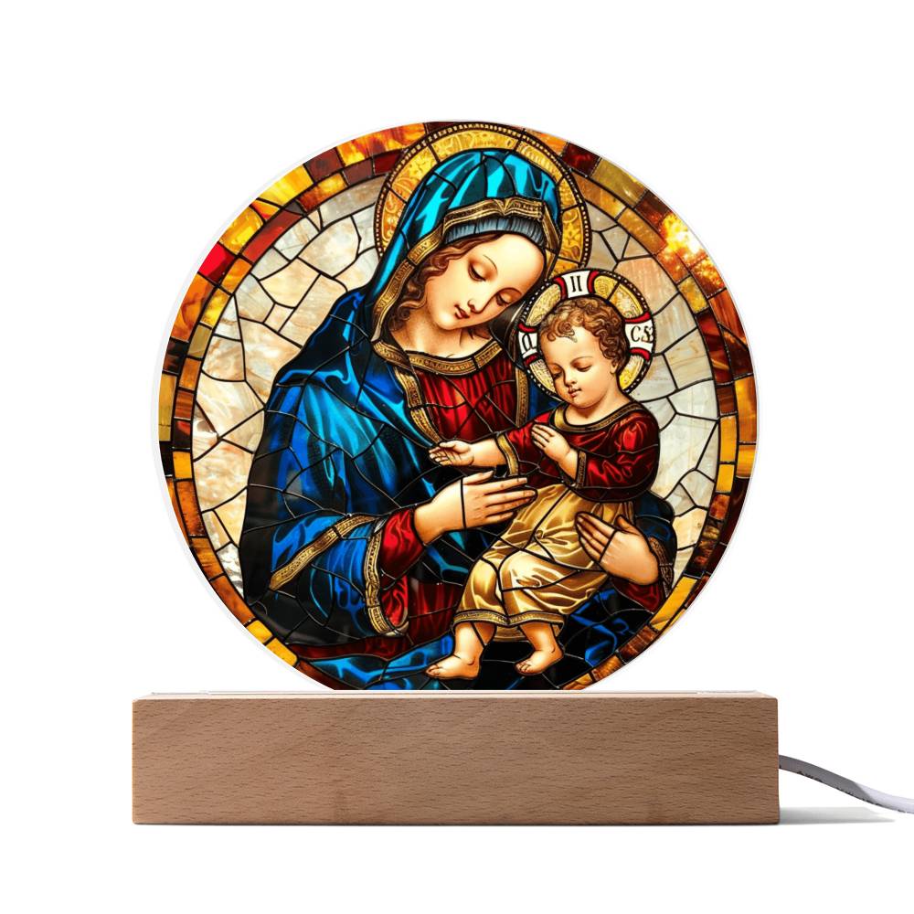 Virgin Mary Faux Stained Glass Acrylic Plaque | Christian Gift | Ofrenda Altar Decoration | Religious Indoor Decor Suncatcher |
