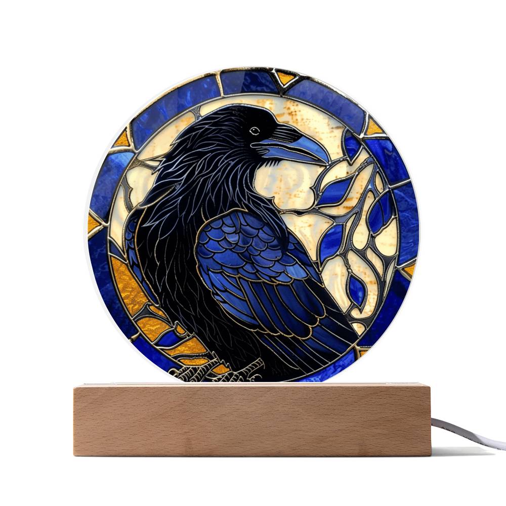 Faux Stained Glass Raven Crow Acrylic Plaque Suncatcher | Edgar Allan Poe Decor | Halloween Gothic Home Decor Gift | Spirit Animal