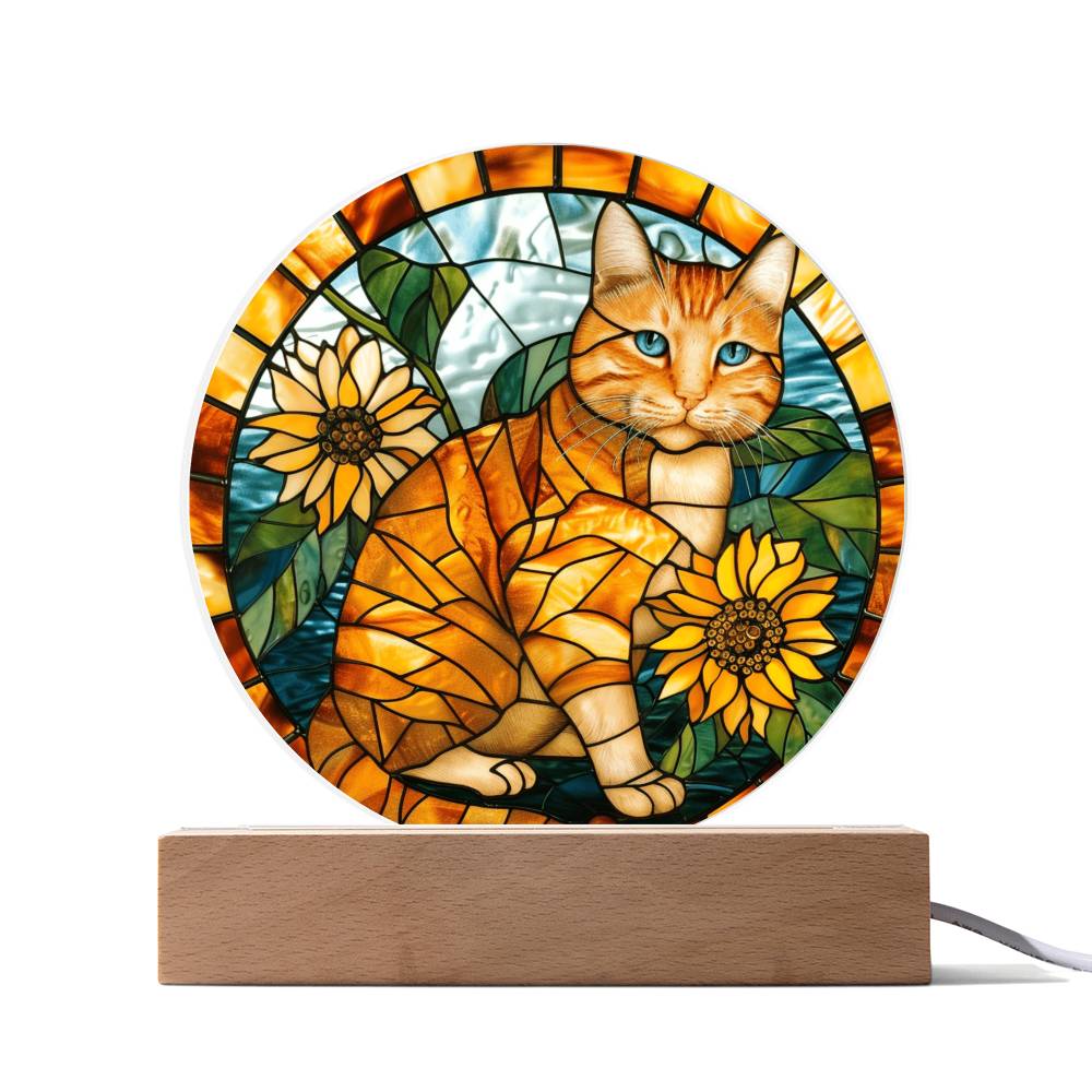 Ginger Cat Faux Stained Glass Acrylic Plaque Suncatcher | Inspirational Gift | Cat Memorial Gift | Indoor Decor Housewarming Gift