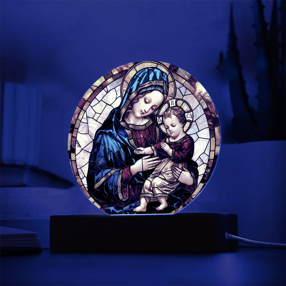 Virgin Mary Faux Stained Glass Acrylic Plaque | Christian Gift | Ofrenda Altar Decoration | Religious Indoor Decor Suncatcher |