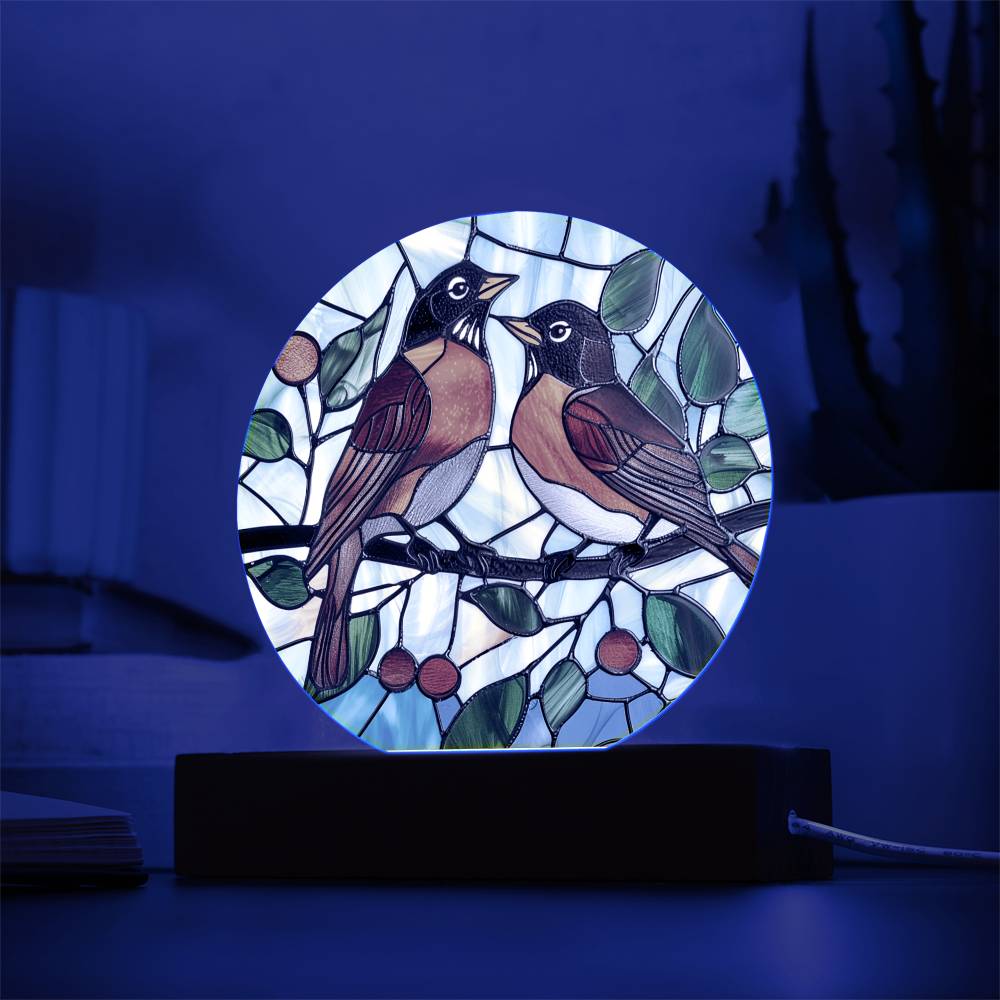 Faux Stained Glass Robin Acrylic Plaque Suncatcher | American Robin Redbreast Bird Lover Gift | Garden Indoor Decor | Remembrance Gift