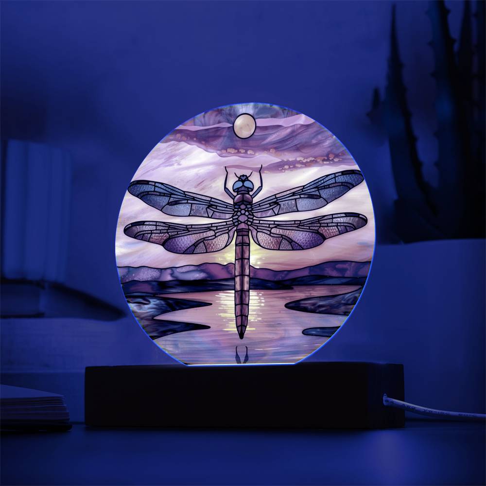Dragonfly Stained Glass Look Acrylic Plaque | Housewarming Gift | LED Nightlight Plaque | Garden Decor Suncatcher |