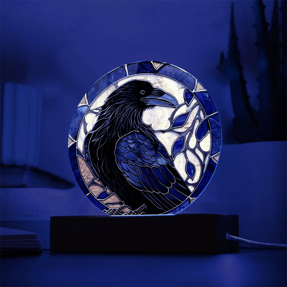 Faux Stained Glass Raven Crow Acrylic Plaque Suncatcher | Edgar Allan Poe Decor | Halloween Gothic Home Decor Gift | Spirit Animal