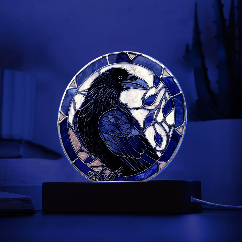 Faux Stained Glass Raven Crow Acrylic Plaque Suncatcher | Edgar Allan Poe Decor | Halloween Gothic Home Decor Gift | Spirit Animal