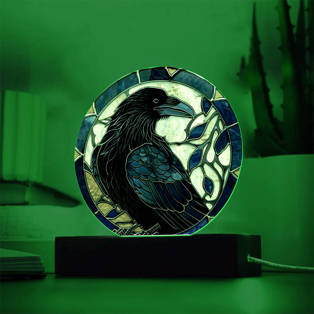 Faux Stained Glass Raven Crow Acrylic Plaque Suncatcher | Edgar Allan Poe Decor | Halloween Gothic Home Decor Gift | Spirit Animal