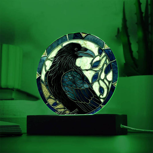 Faux Stained Glass Raven Crow Acrylic Plaque Suncatcher | Edgar Allan Poe Decor | Halloween Gothic Home Decor Gift | Spirit Animal