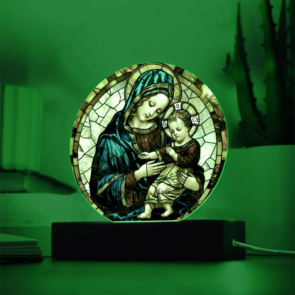 Virgin Mary Faux Stained Glass Acrylic Plaque | Christian Gift | Ofrenda Altar Decoration | Religious Indoor Decor Suncatcher |