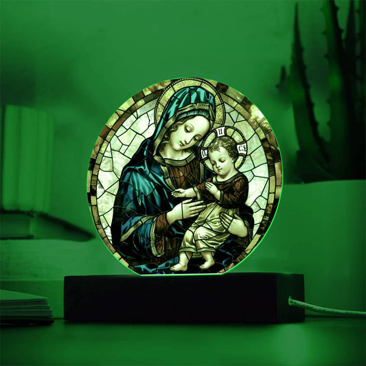 Virgin Mary Faux Stained Glass Acrylic Plaque | Christian Gift | Ofrenda Altar Decoration | Religious Indoor Decor Suncatcher |