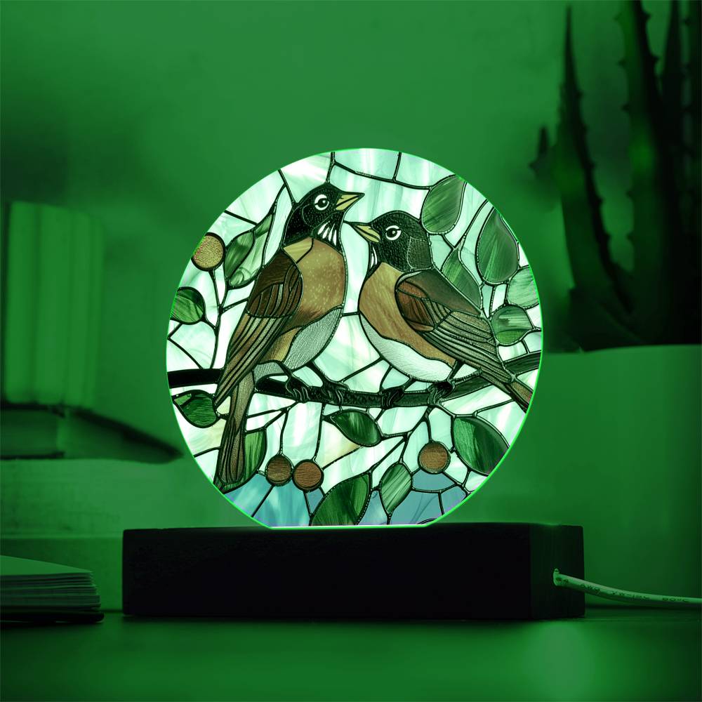 Faux Stained Glass Robin Acrylic Plaque Suncatcher | American Robin Redbreast Bird Lover Gift | Garden Indoor Decor | Remembrance Gift
