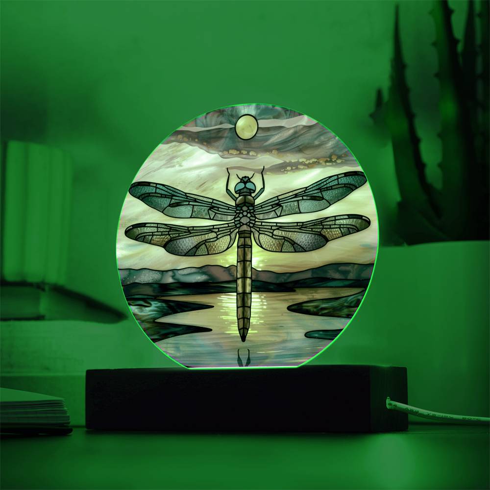 Dragonfly Stained Glass Look Acrylic Plaque | Housewarming Gift | LED Nightlight Plaque | Garden Decor Suncatcher |