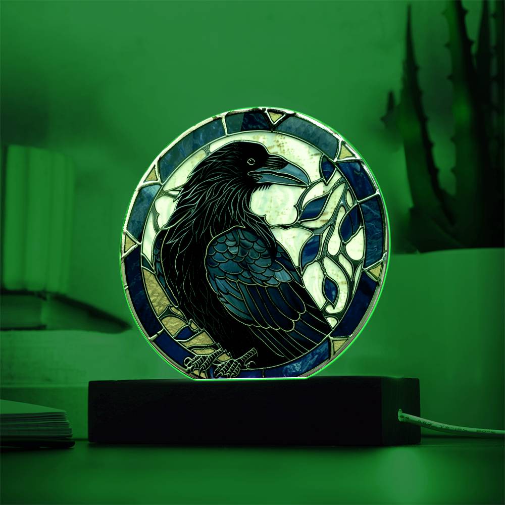 Faux Stained Glass Raven Crow Acrylic Plaque Suncatcher | Edgar Allan Poe Decor | Halloween Gothic Home Decor Gift | Spirit Animal
