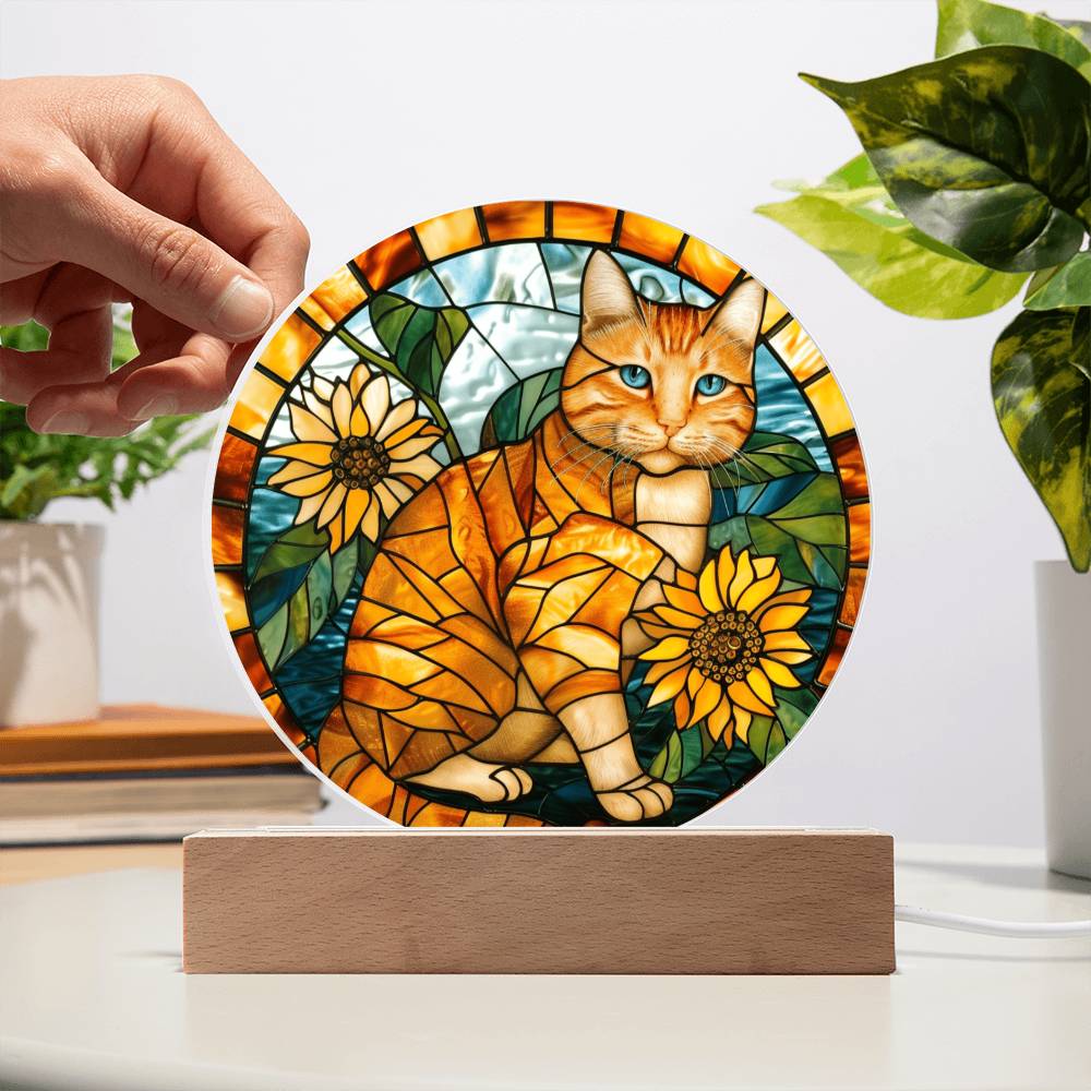 Ginger Cat Faux Stained Glass Acrylic Plaque Suncatcher | Inspirational Gift | Cat Memorial Gift | Indoor Decor Housewarming Gift