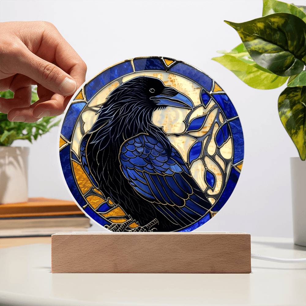 Faux Stained Glass Raven Crow Acrylic Plaque Suncatcher | Edgar Allan Poe Decor | Halloween Gothic Home Decor Gift | Spirit Animal