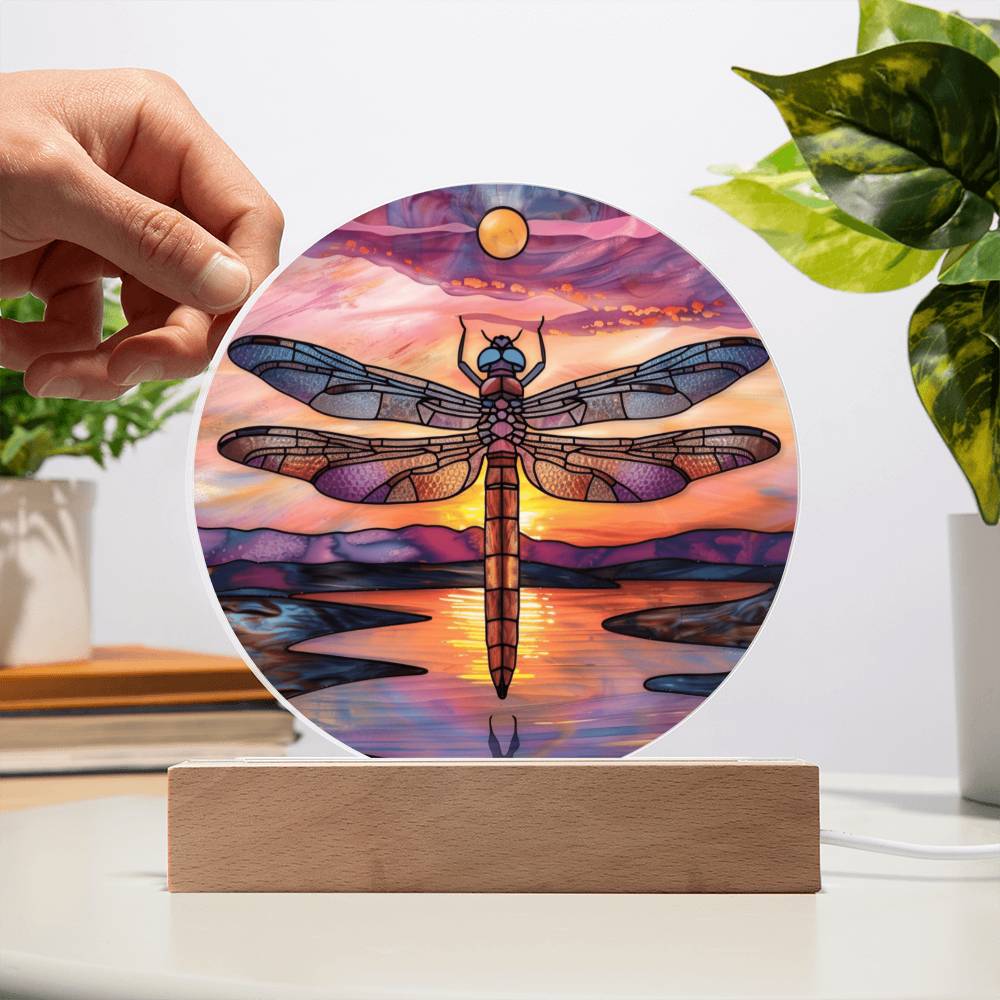 Dragonfly Stained Glass Look Acrylic Plaque | Housewarming Gift | LED Nightlight Plaque | Garden Decor Suncatcher |