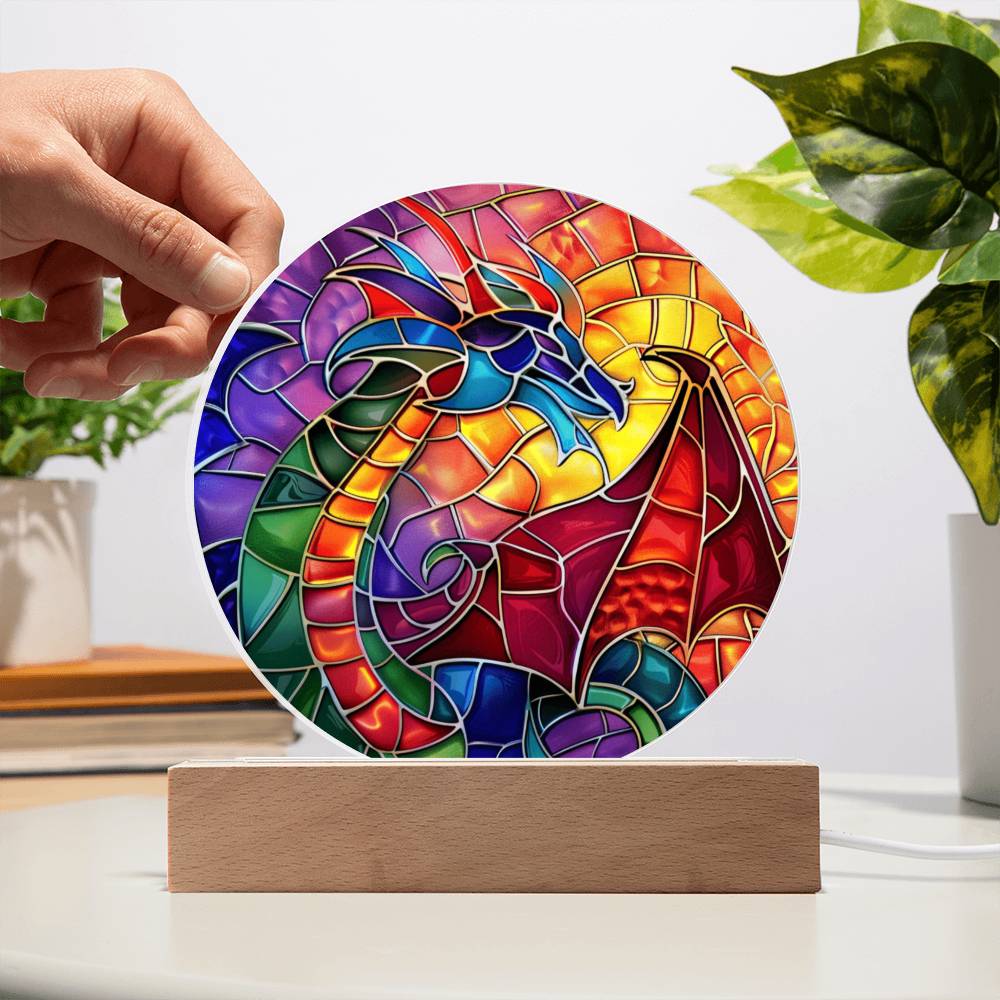 Dragon Stained Glass Look Acrylic Plaque | Housewarming Gift | LED Nightlight Plaque | Dragon Suncatcher |