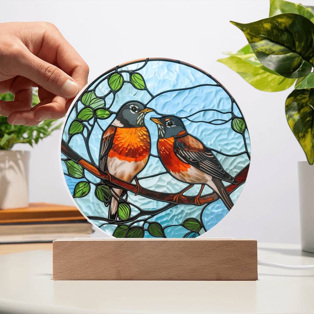 Faux Stained Glass Robin Acrylic Plaque Suncatcher | American Robin Redbreast Bird Lover Gift | Garden Indoor Decor | Remembrance Gift