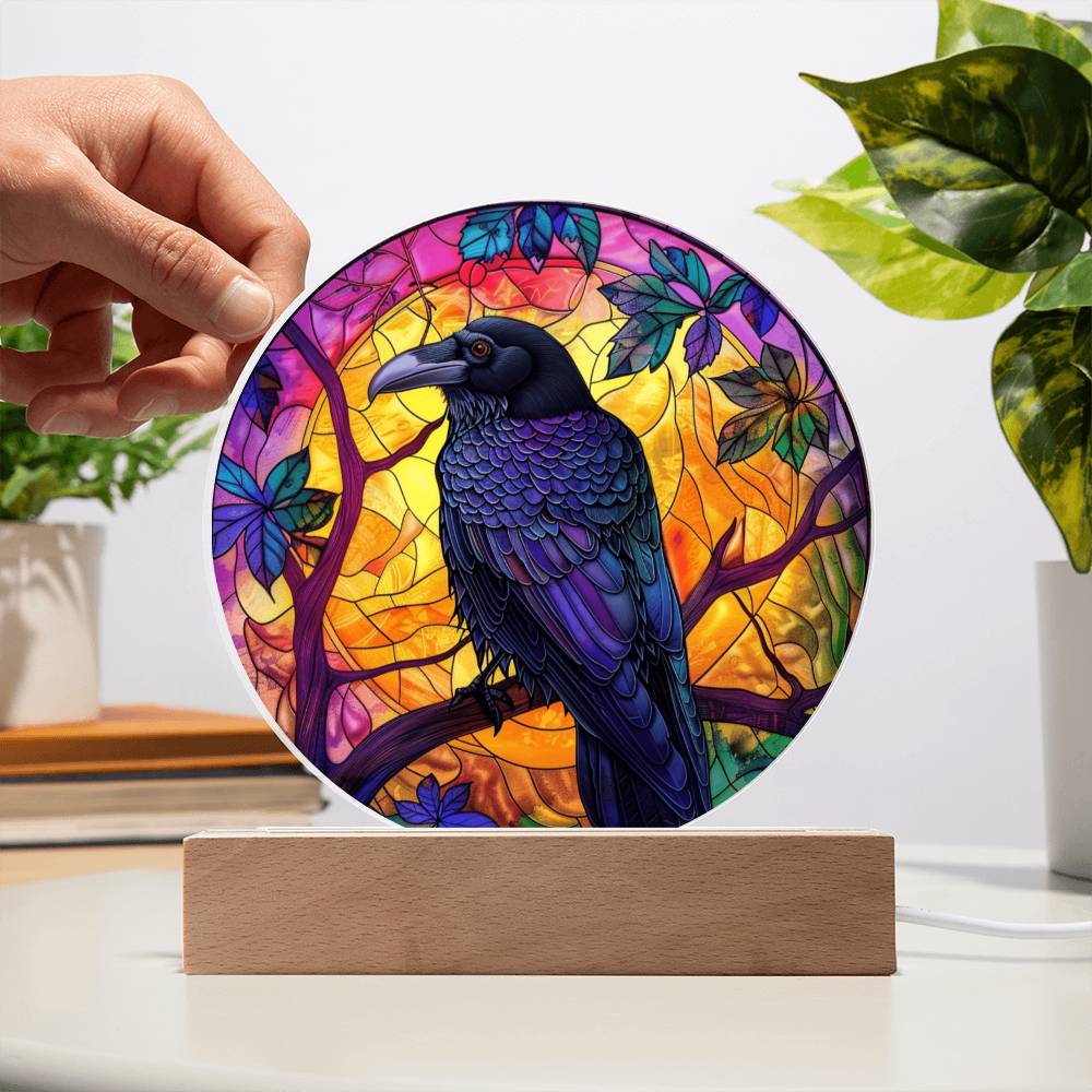 Faux Stained Glass Raven Crow Acrylic Plaque Suncatcher | Edgar Allan Poe Decor | Halloween Gothic Home Decor Gift | Spirit Animal
