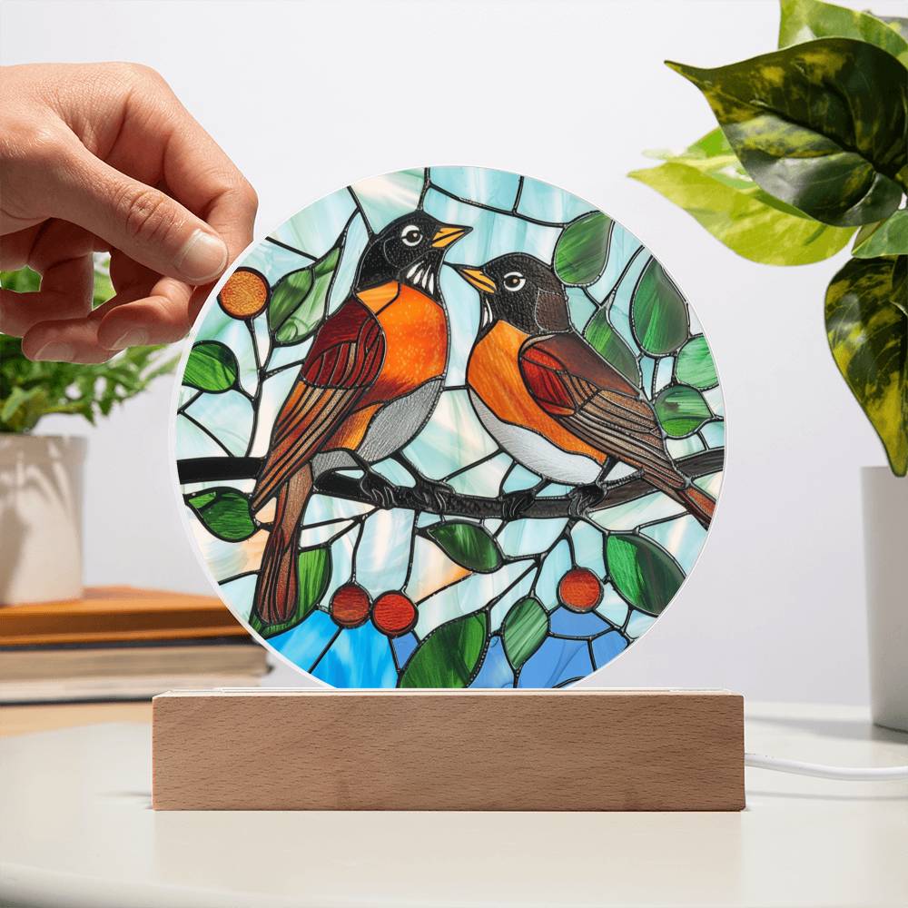 Faux Stained Glass Robin Acrylic Plaque Suncatcher | American Robin Redbreast Bird Lover Gift | Garden Indoor Decor | Remembrance Gift