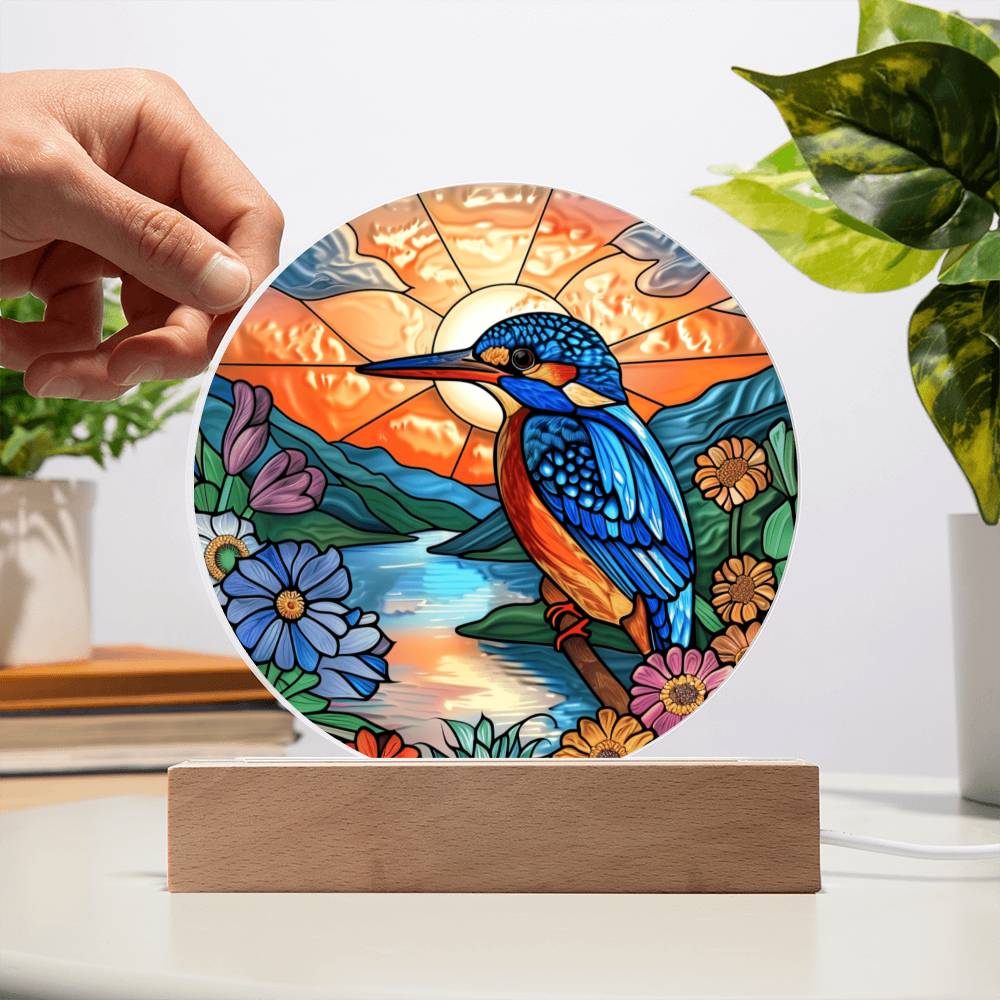 Hummingbird Faux Stained Glass Acrylic Plaque | Garden Decor | Suncatcher Indoor Decor | LED Mood light | Hummingbird Lovers Gift