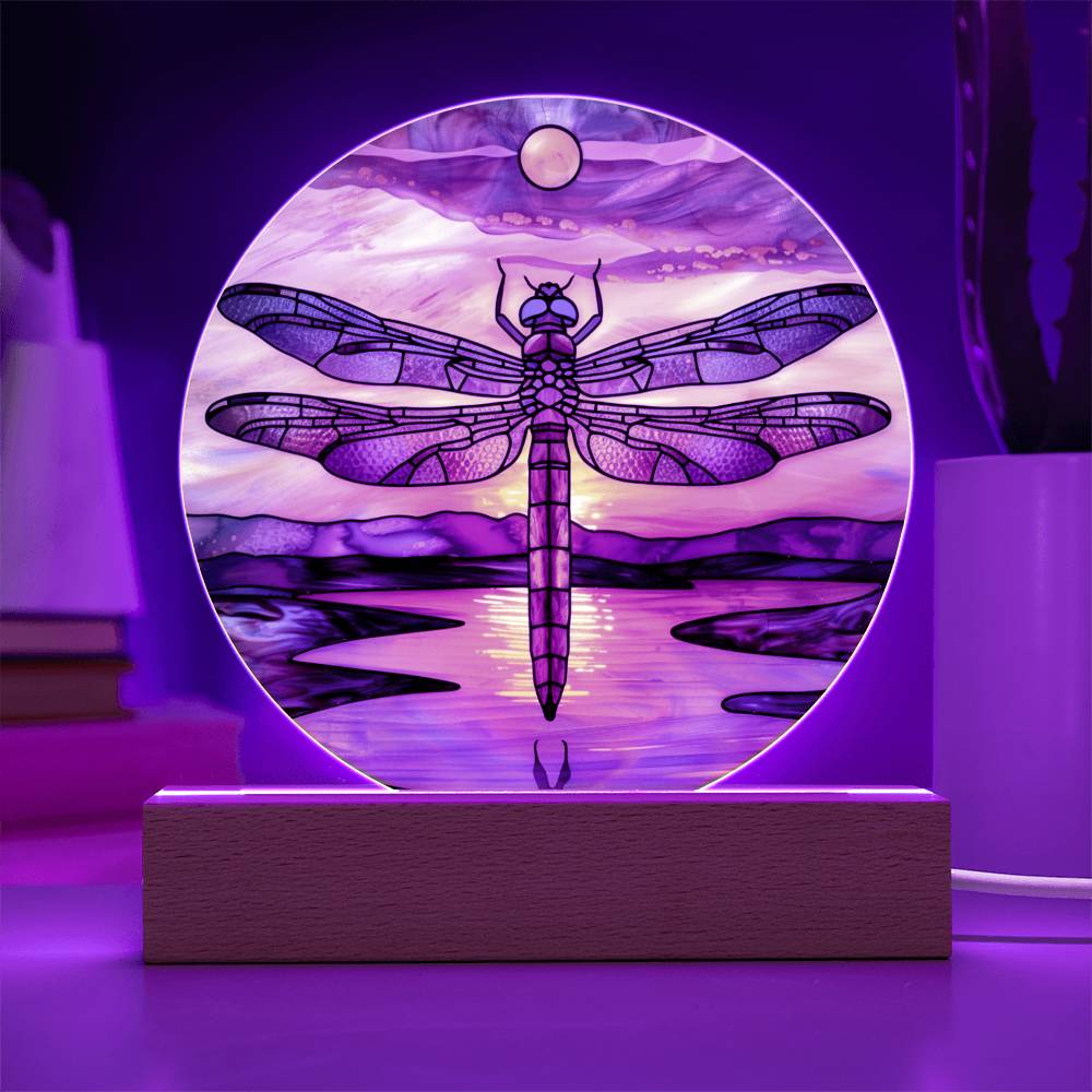 Dragonfly Stained Glass Look Acrylic Plaque | Housewarming Gift | LED Nightlight Plaque | Garden Decor Suncatcher |