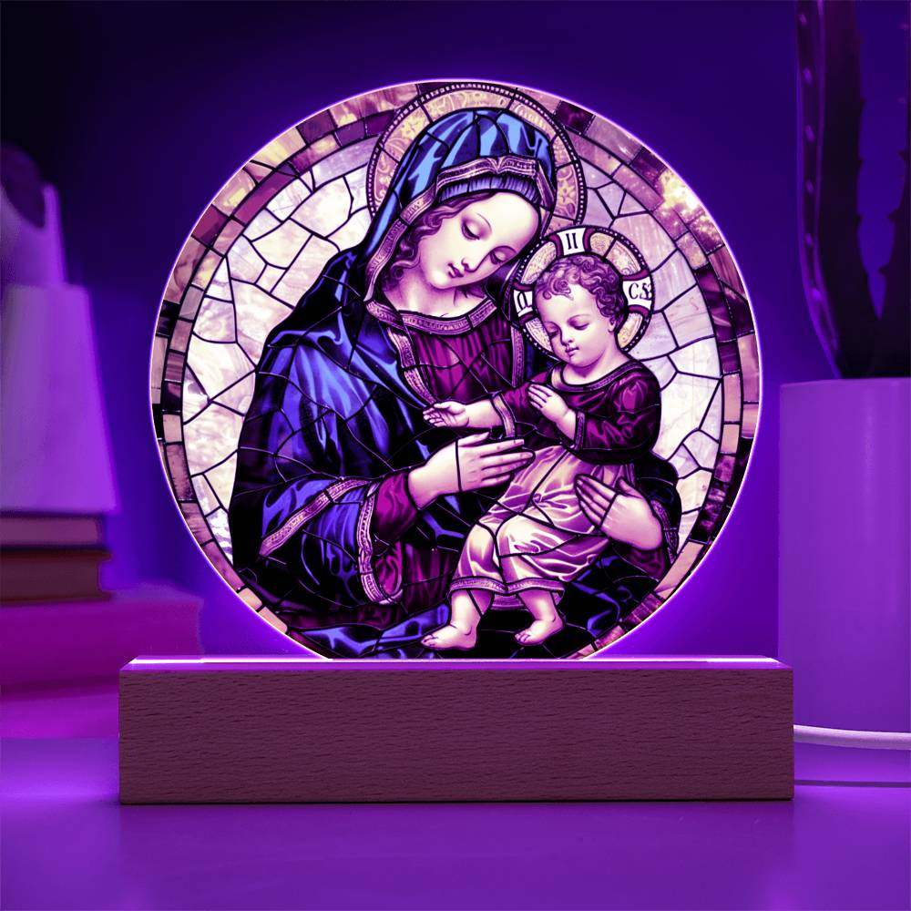 Virgin Mary Faux Stained Glass Acrylic Plaque | Christian Gift | Ofrenda Altar Decoration | Religious Indoor Decor Suncatcher |