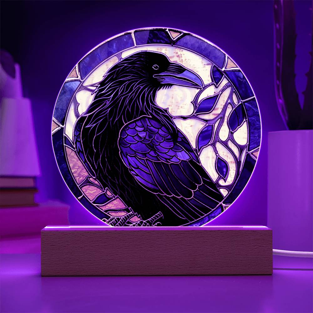 Faux Stained Glass Raven Crow Acrylic Plaque Suncatcher | Edgar Allan Poe Decor | Halloween Gothic Home Decor Gift | Spirit Animal