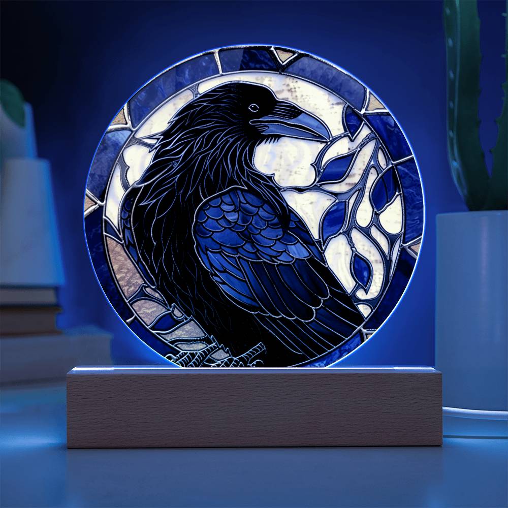 Faux Stained Glass Raven Crow Acrylic Plaque Suncatcher | Edgar Allan Poe Decor | Halloween Gothic Home Decor Gift | Spirit Animal