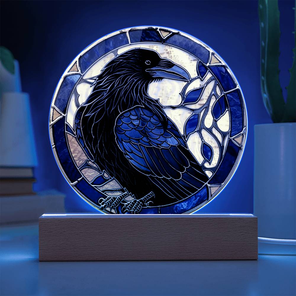 Faux Stained Glass Raven Crow Acrylic Plaque Suncatcher | Edgar Allan Poe Decor | Halloween Gothic Home Decor Gift | Spirit Animal