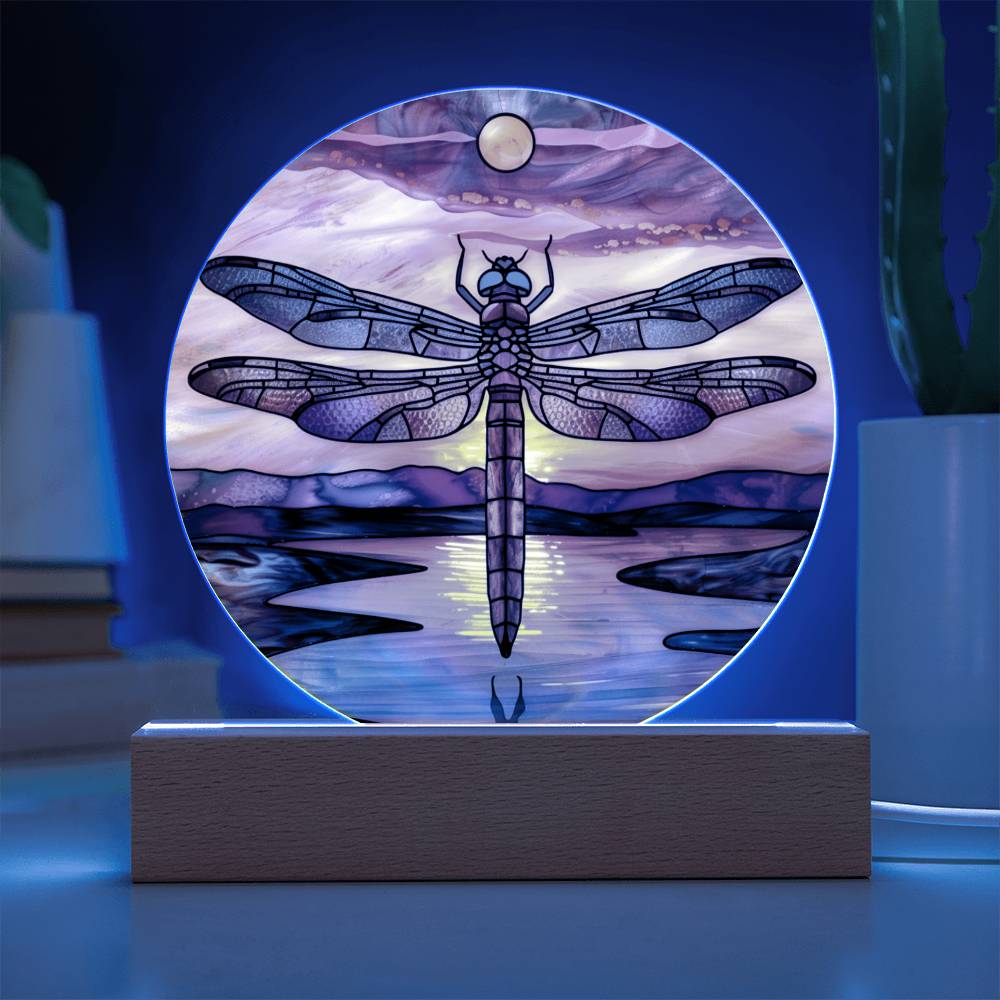 Dragonfly Stained Glass Look Acrylic Plaque | Housewarming Gift | LED Nightlight Plaque | Garden Decor Suncatcher |