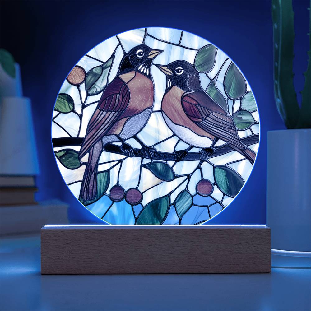 Faux Stained Glass Robin Acrylic Plaque Suncatcher | American Robin Redbreast Bird Lover Gift | Garden Indoor Decor | Remembrance Gift