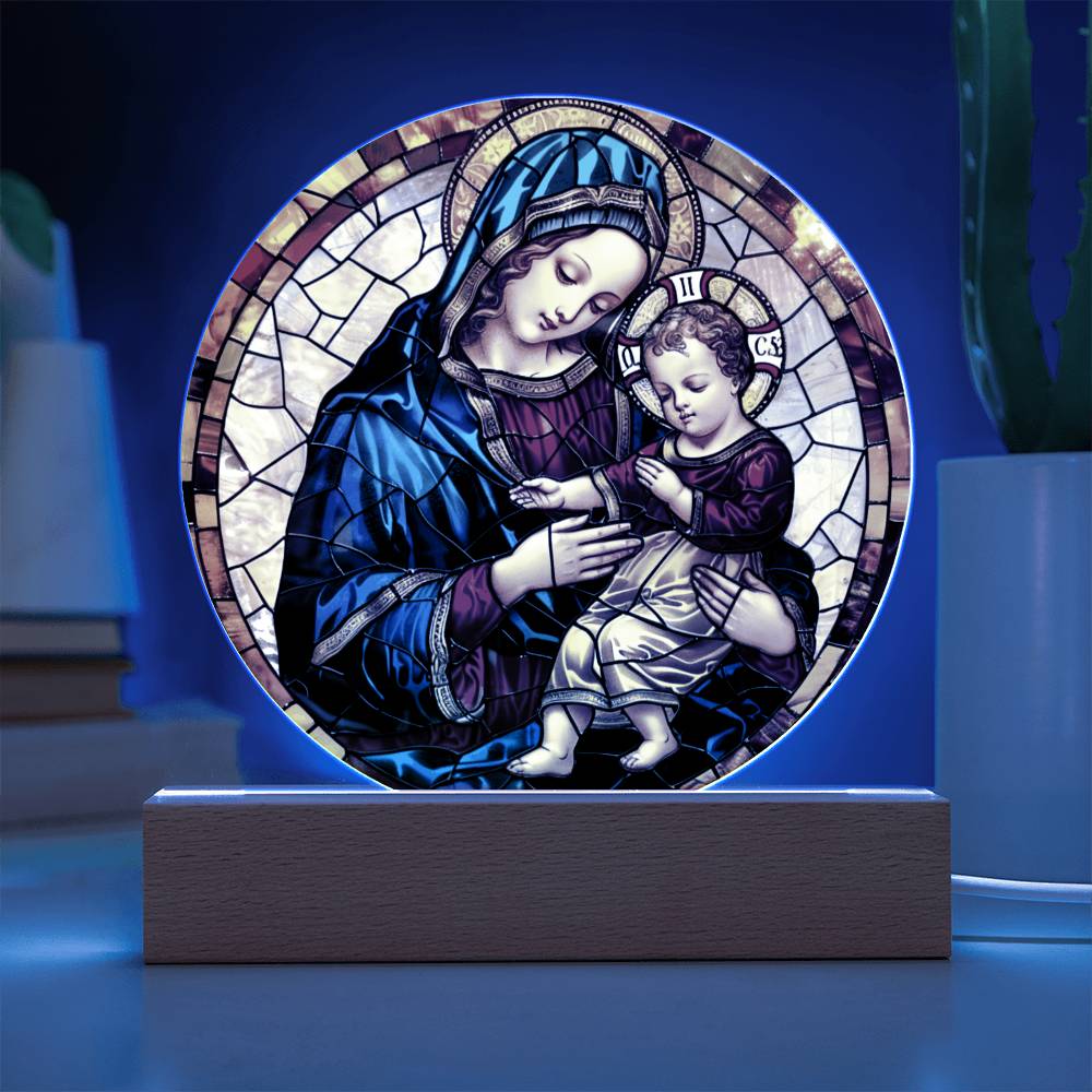 Virgin Mary Faux Stained Glass Acrylic Plaque | Christian Gift | Ofrenda Altar Decoration | Religious Indoor Decor Suncatcher |
