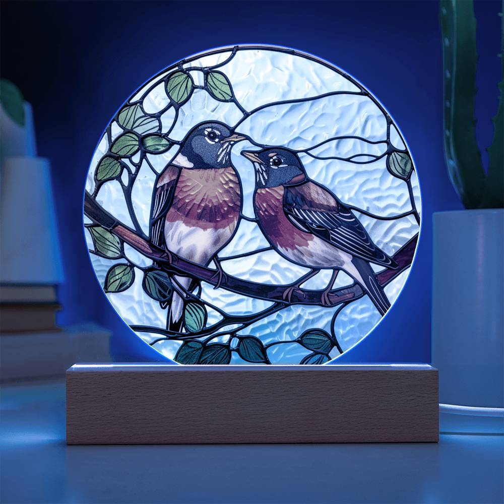 Faux Stained Glass Robin Acrylic Plaque Suncatcher | American Robin Redbreast Bird Lover Gift | Garden Indoor Decor | Remembrance Gift