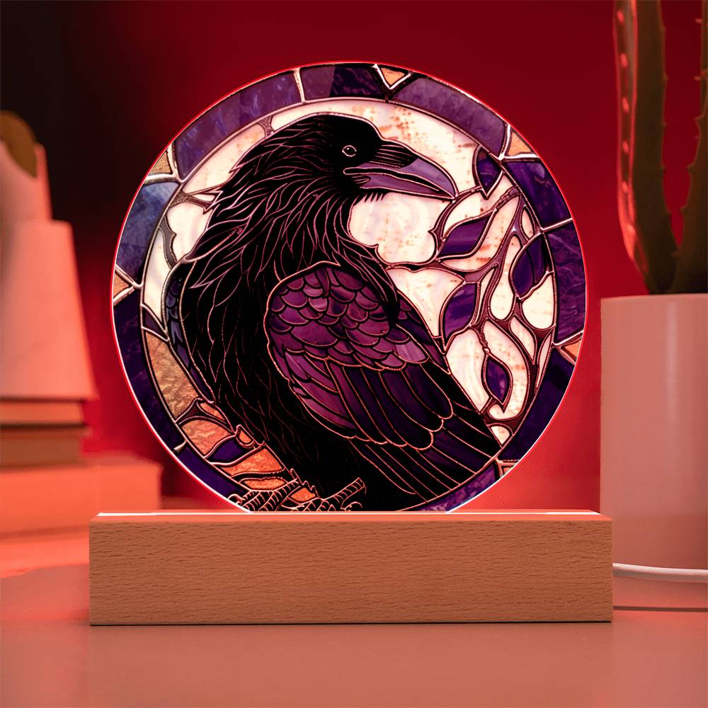 Faux Stained Glass Raven Crow Acrylic Plaque Suncatcher | Edgar Allan Poe Decor | Halloween Gothic Home Decor Gift | Spirit Animal