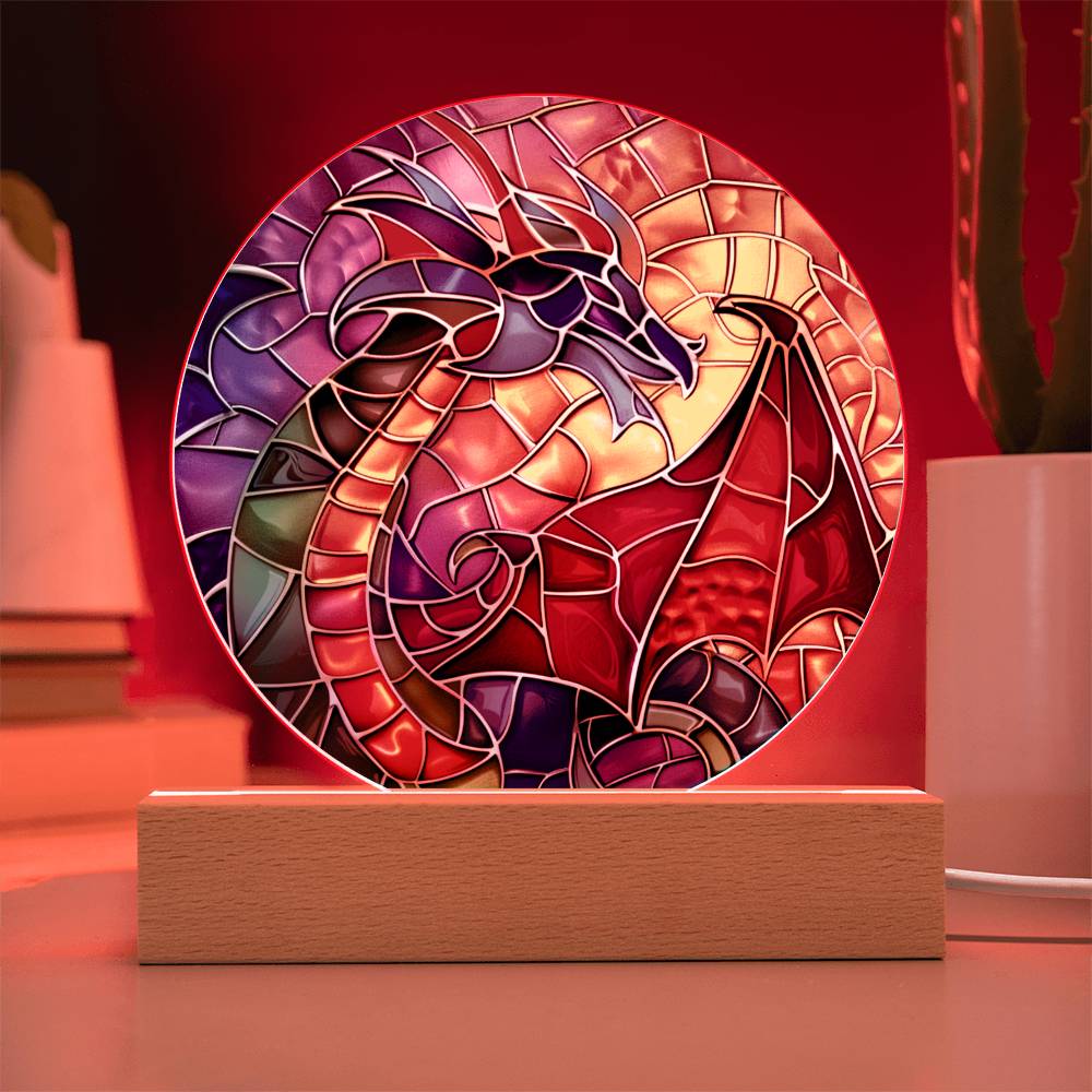 Dragon Stained Glass Look Acrylic Plaque | Housewarming Gift | LED Nightlight Plaque | Dragon Suncatcher |