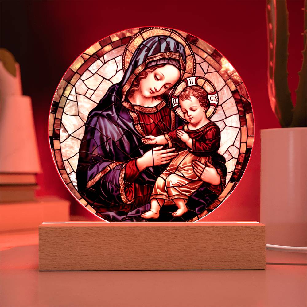 Virgin Mary Faux Stained Glass Acrylic Plaque | Christian Gift | Ofrenda Altar Decoration | Religious Indoor Decor Suncatcher |