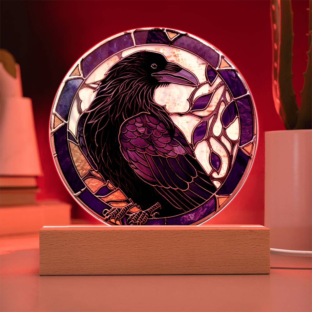 Faux Stained Glass Raven Crow Acrylic Plaque Suncatcher | Edgar Allan Poe Decor | Halloween Gothic Home Decor Gift | Spirit Animal