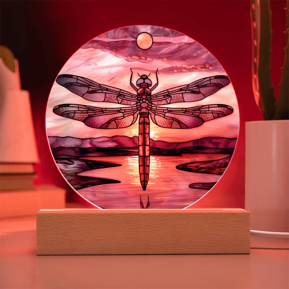 Dragonfly Stained Glass Look Acrylic Plaque | Housewarming Gift | LED Nightlight Plaque | Garden Decor Suncatcher |