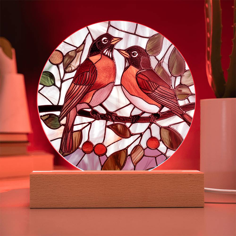 Faux Stained Glass Robin Acrylic Plaque Suncatcher | American Robin Redbreast Bird Lover Gift | Garden Indoor Decor | Remembrance Gift
