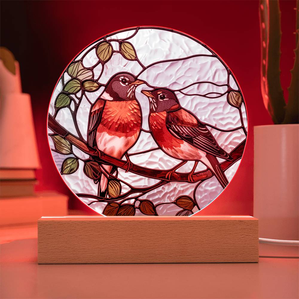 Faux Stained Glass Robin Acrylic Plaque Suncatcher | American Robin Redbreast Bird Lover Gift | Garden Indoor Decor | Remembrance Gift