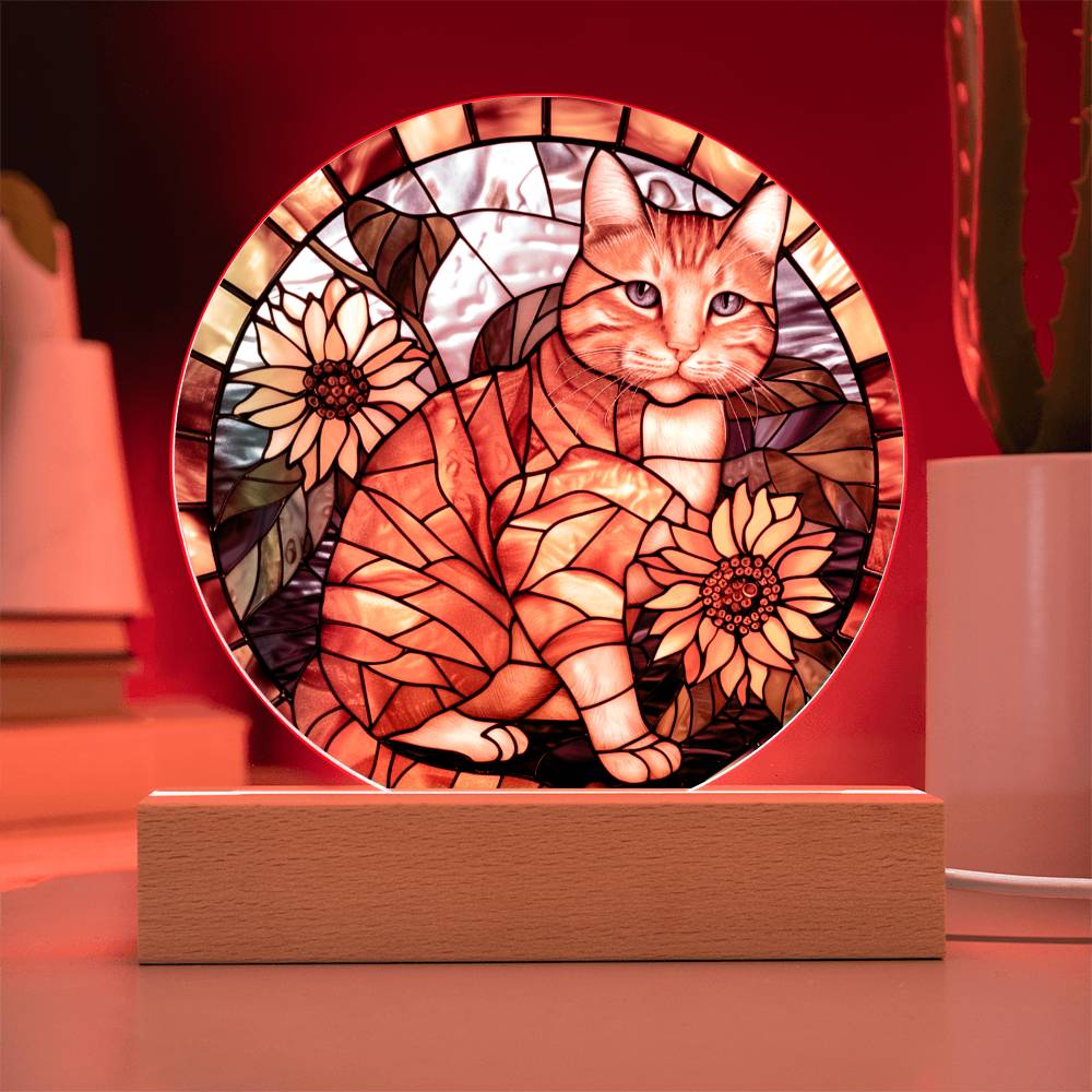 Ginger Cat Faux Stained Glass Acrylic Plaque Suncatcher | Inspirational Gift | Cat Memorial Gift | Indoor Decor Housewarming Gift