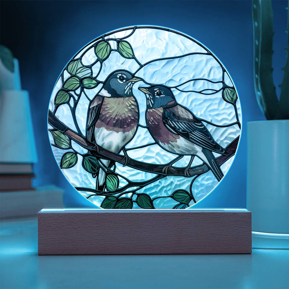 Faux Stained Glass Robin Acrylic Plaque Suncatcher | American Robin Redbreast Bird Lover Gift | Garden Indoor Decor | Remembrance Gift