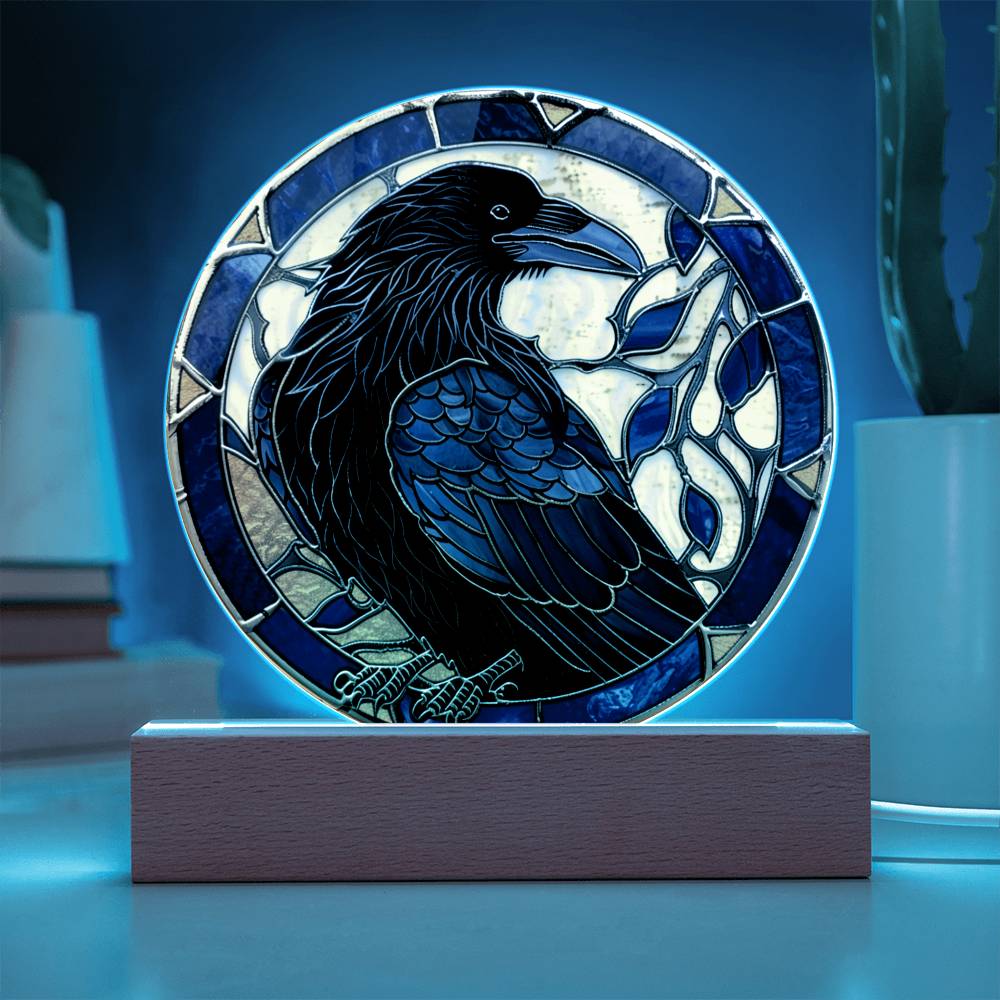 Faux Stained Glass Raven Crow Acrylic Plaque Suncatcher | Edgar Allan Poe Decor | Halloween Gothic Home Decor Gift | Spirit Animal