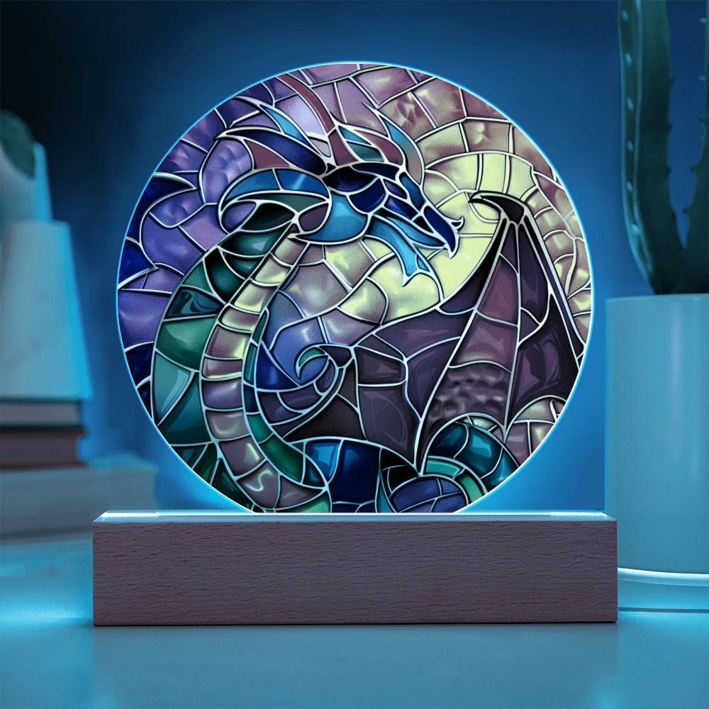 Dragon Stained Glass Look Acrylic Plaque | Housewarming Gift | LED Nightlight Plaque | Dragon Suncatcher |